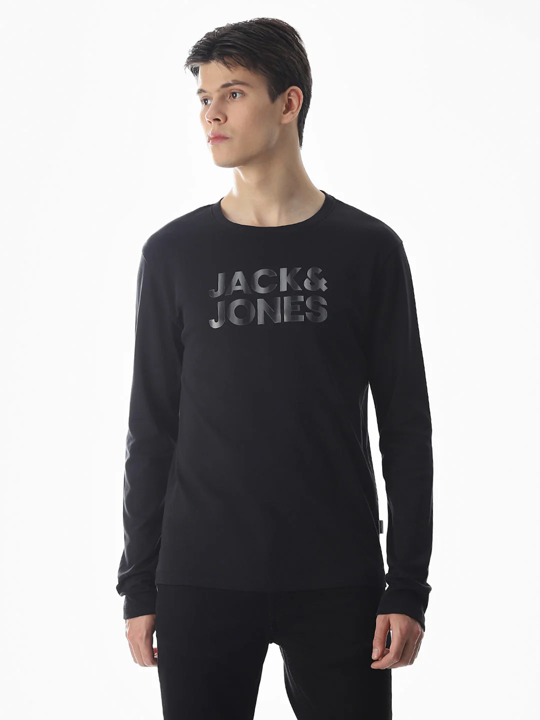 Logo Print Full Sleeves T-shirt - Black - Image 2