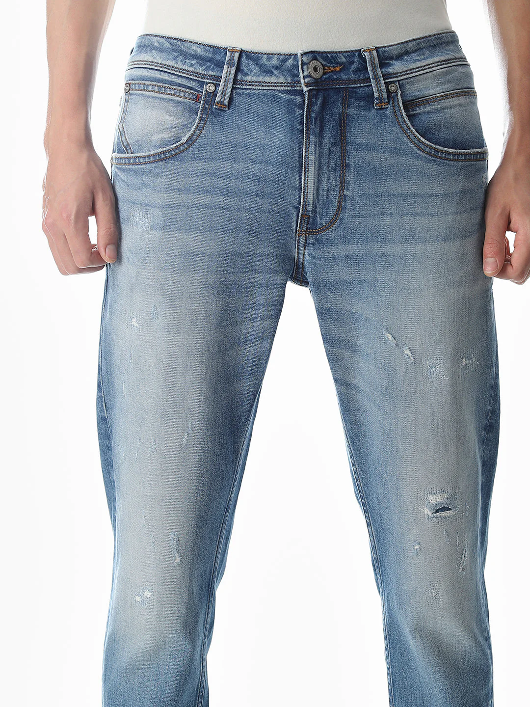Mildly Distressed Cropped Brak Slim Jeans - Image 4