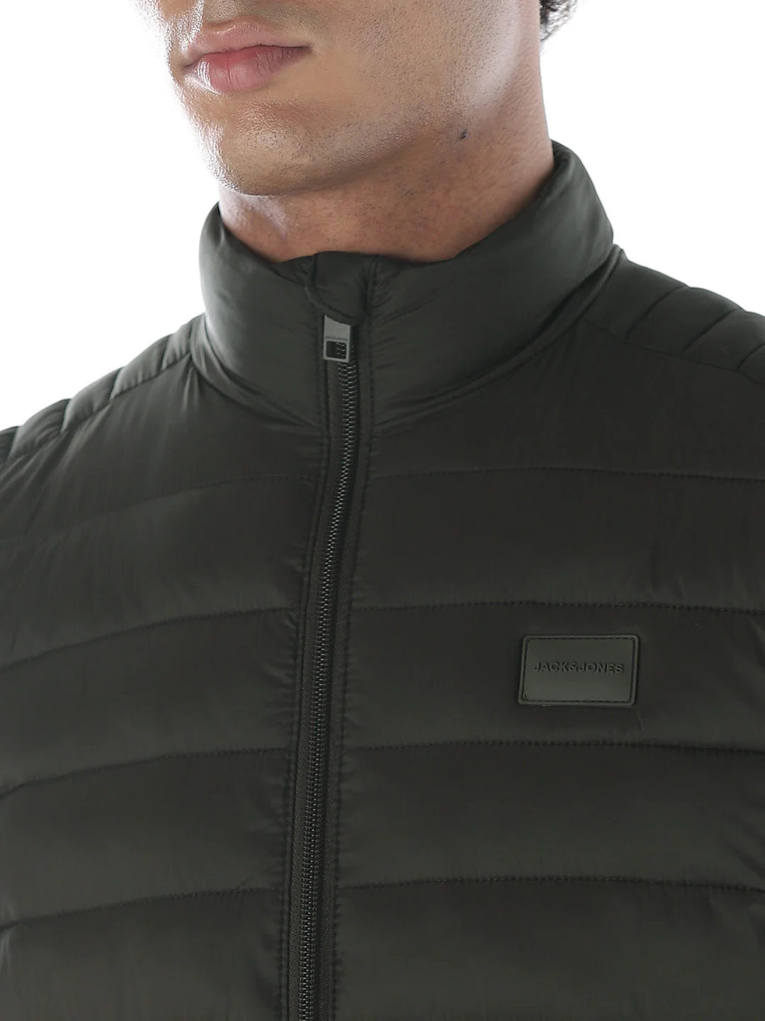 Sleeveless High Neck Puffer Vest - Green - Image 5