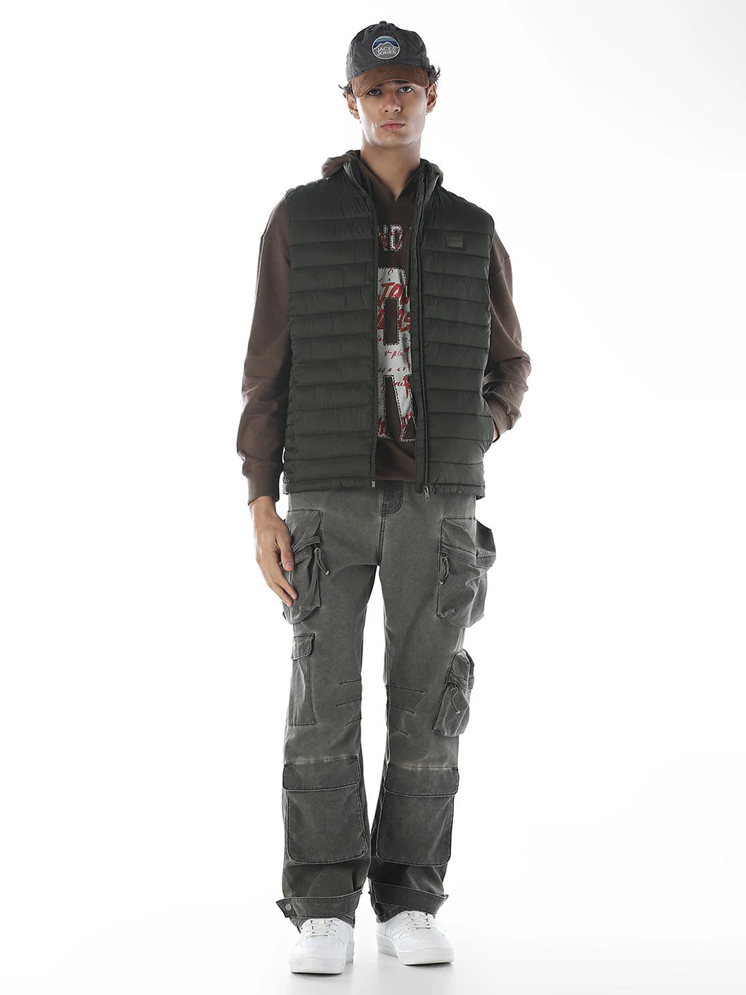 Sleeveless High Neck Puffer Vest - Green - Image 6
