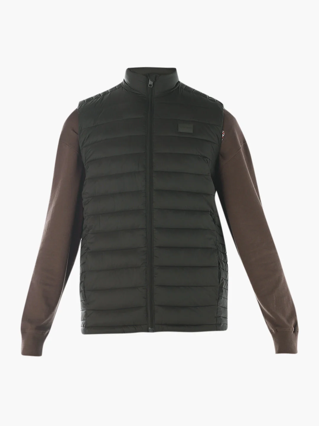 Sleeveless High Neck Puffer Vest - Green - Image 7