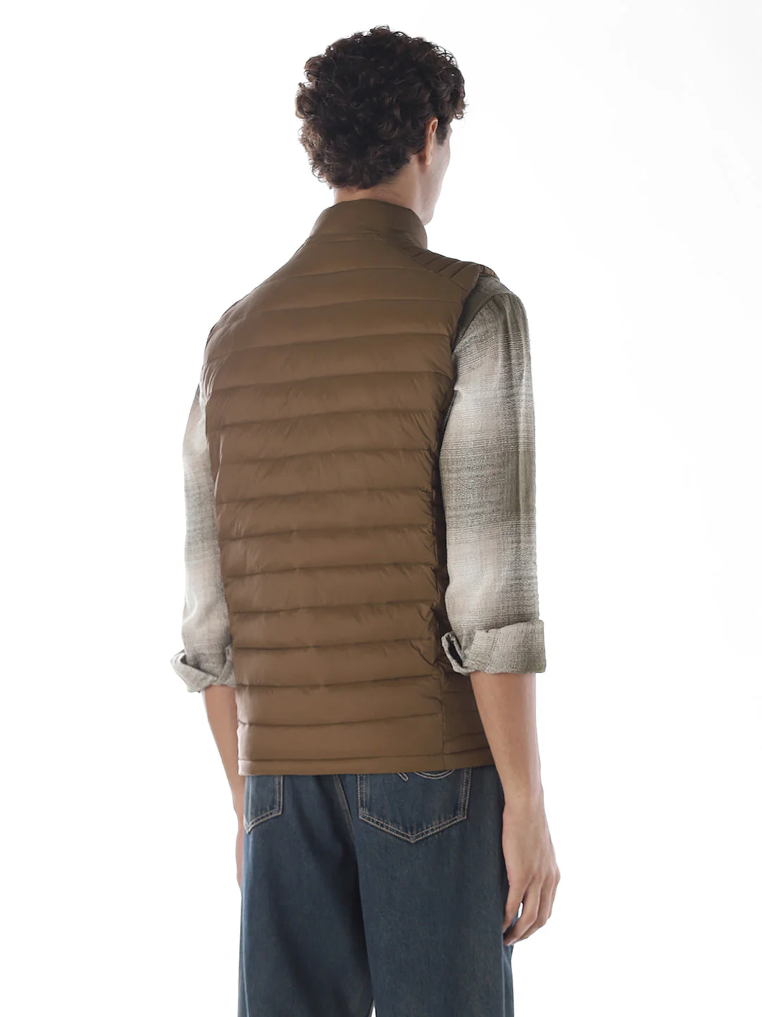 Sleeveless High Neck Puffer Vest - Brown - Image 4