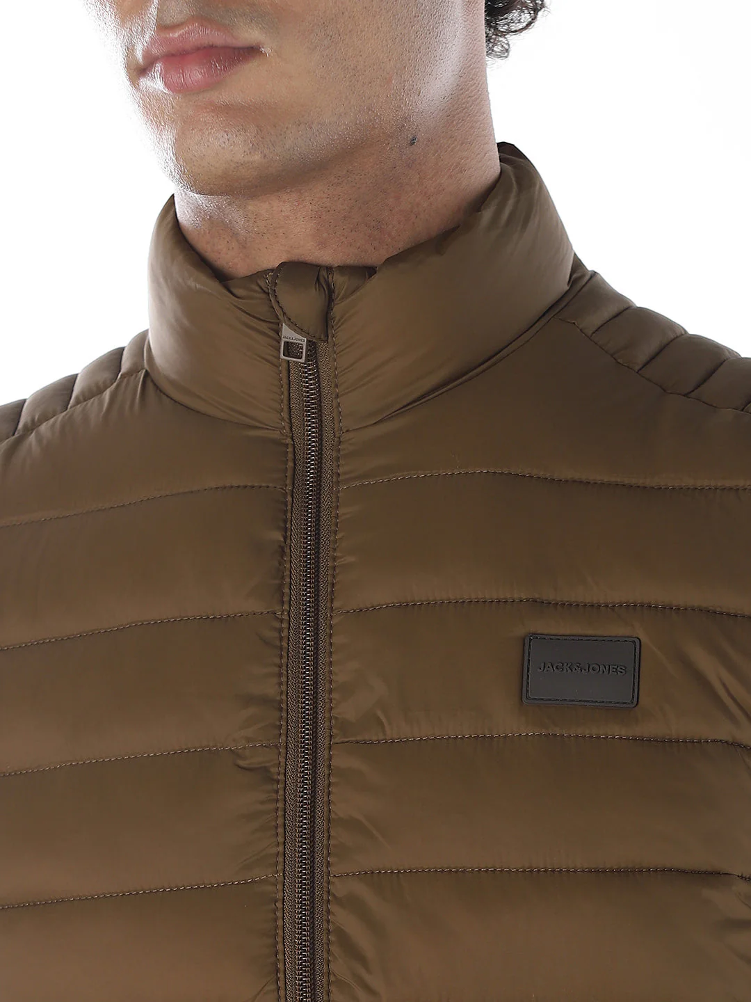 Sleeveless High Neck Puffer Vest - Brown - Image 5
