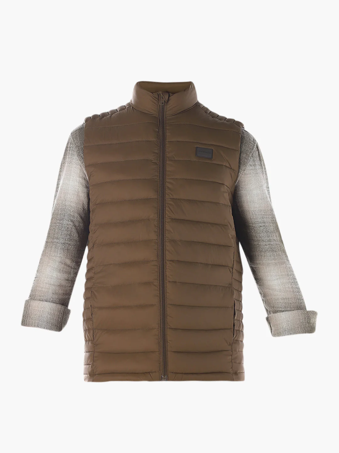 Sleeveless High Neck Puffer Vest - Brown - Image 7