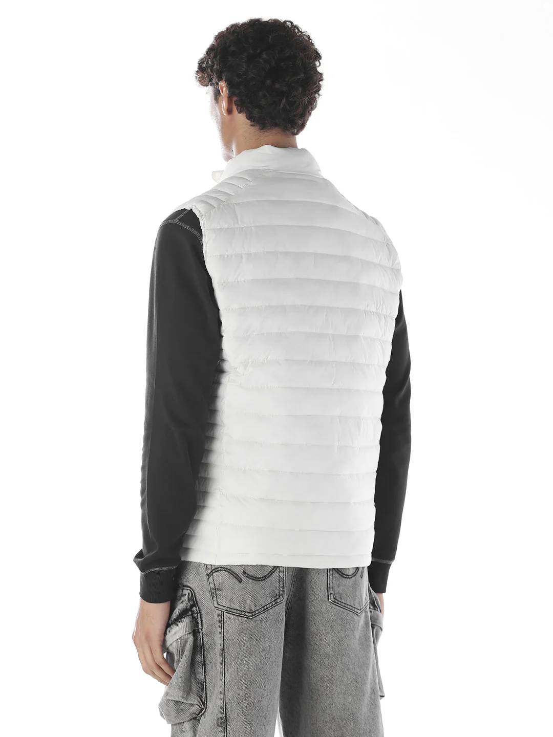 Sleeveless High Neck Puffer Vest - White - Image 4