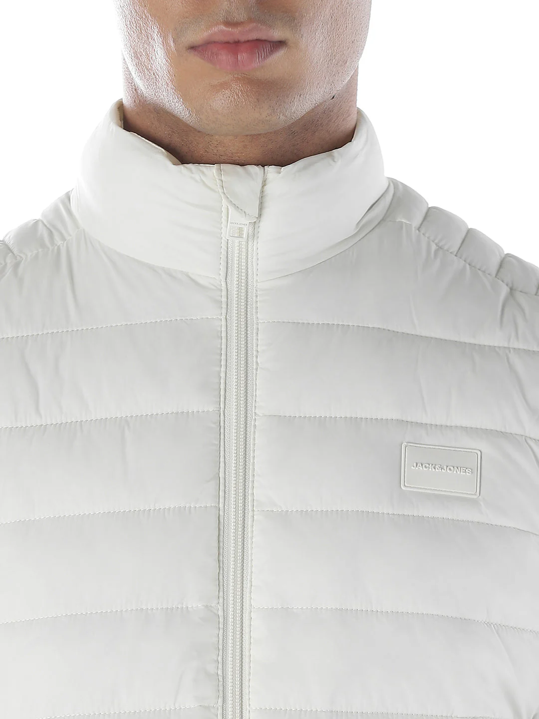 Sleeveless High Neck Puffer Vest - White - Image 5