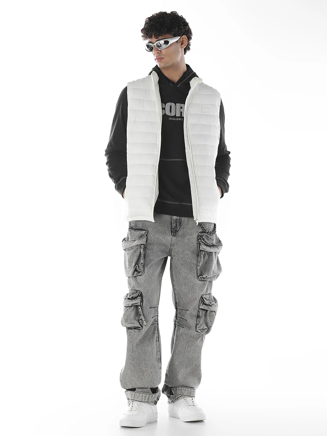 Sleeveless High Neck Puffer Vest - White - Image 6