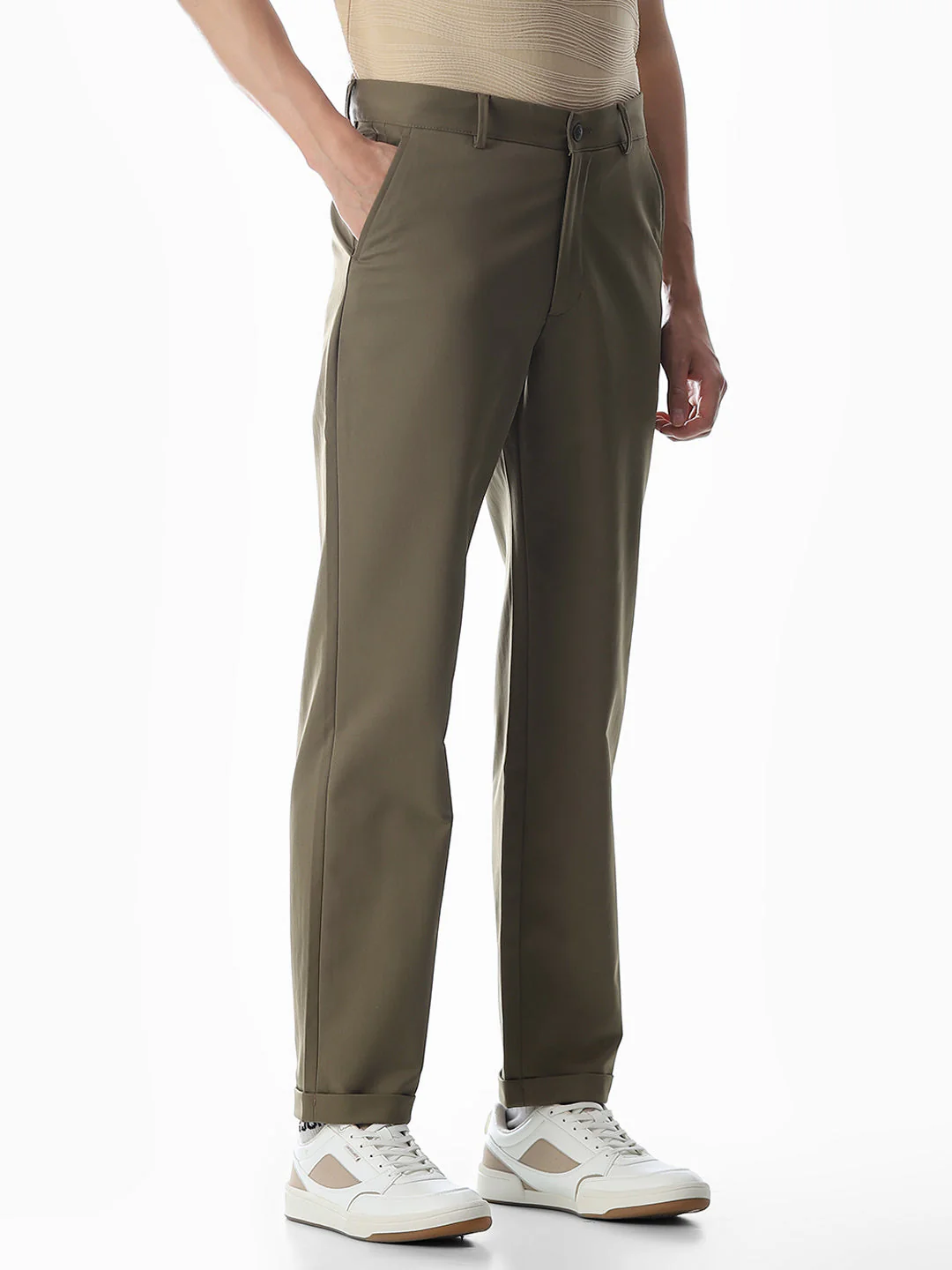 4 Pocket Non-Stretch Chino Pants - Green - Image 2