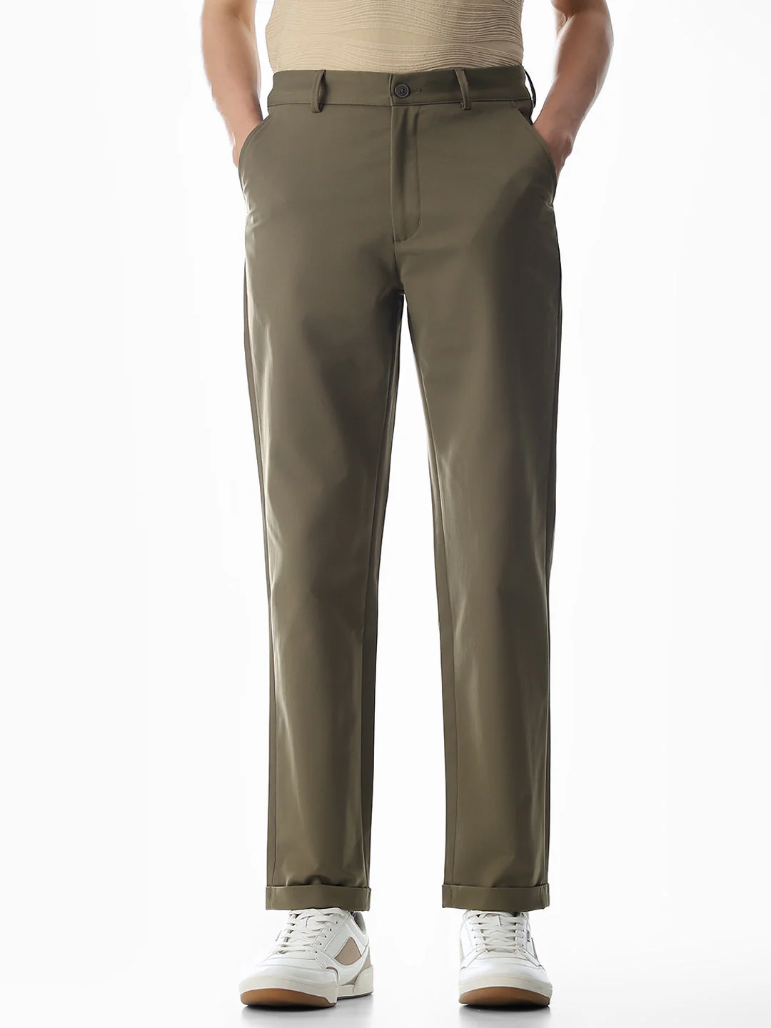 4 Pocket Non-Stretch Chino Pants - Green - Image 8