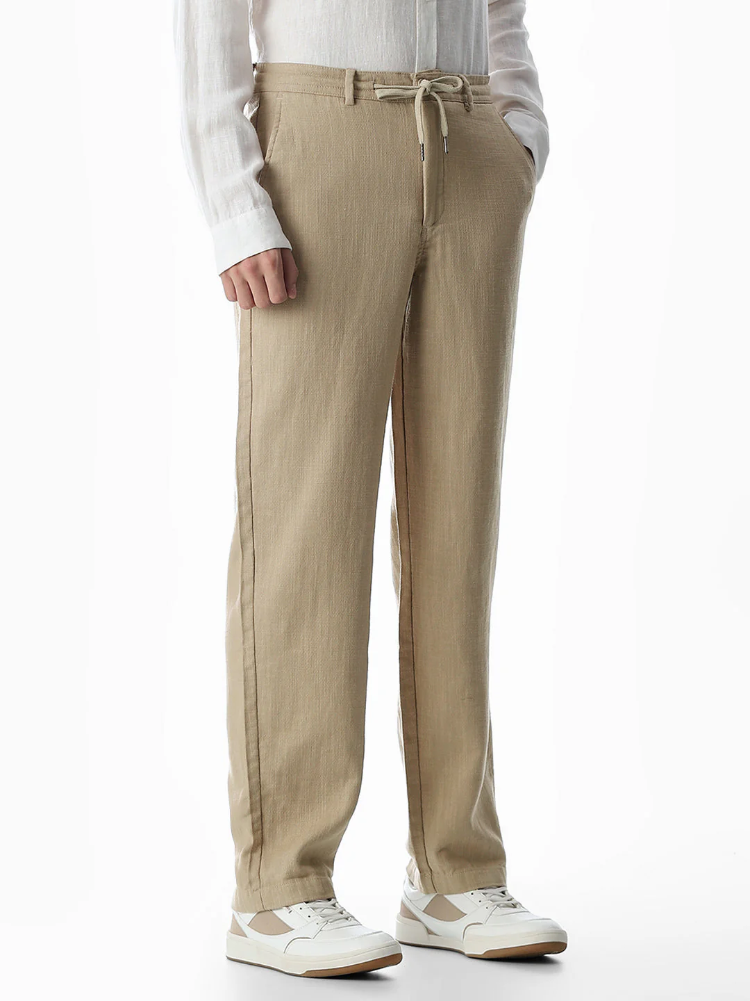 Cotton Loose Fit Chino Pants - Beige - Image 2