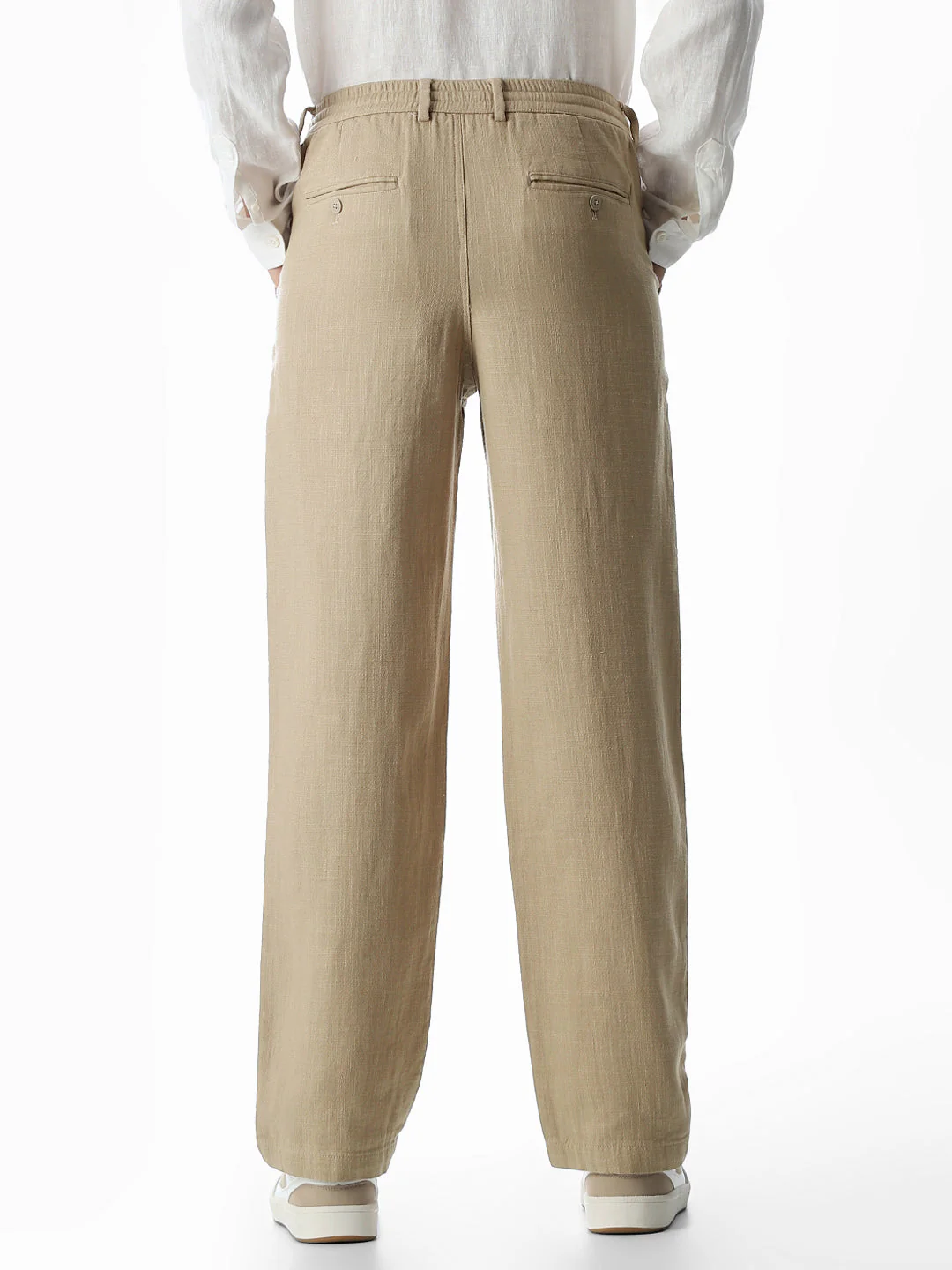 Cotton Loose Fit Chino Pants - Beige - Image 3
