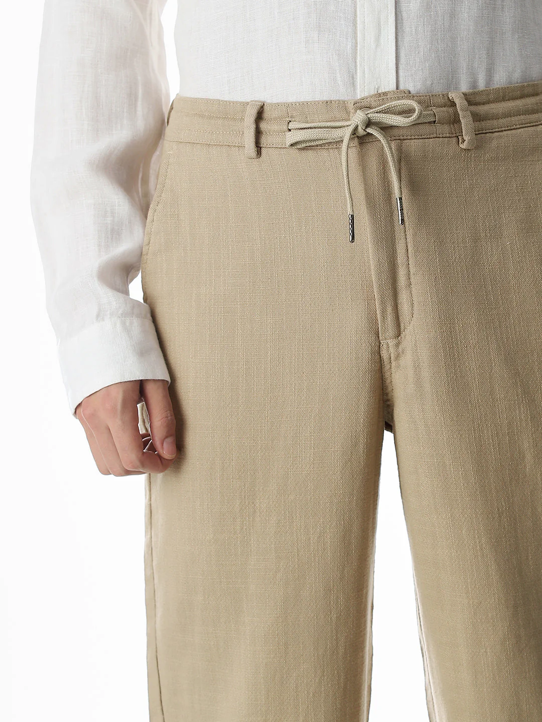 Cotton Loose Fit Chino Pants - Beige - Image 4