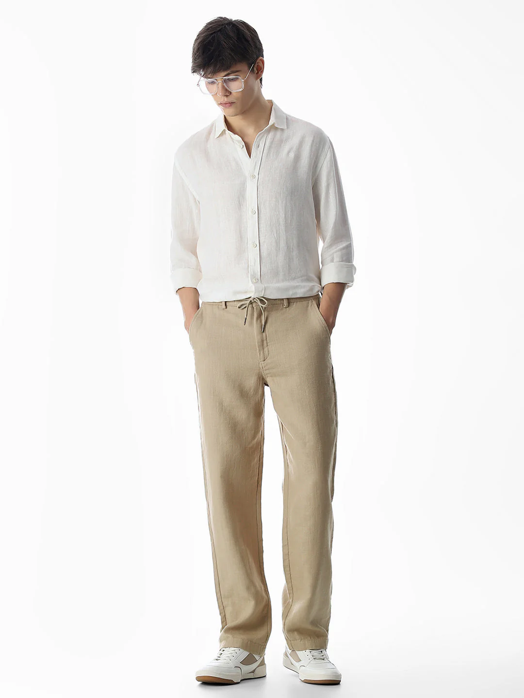 Cotton Loose Fit Chino Pants - Beige - Image 6