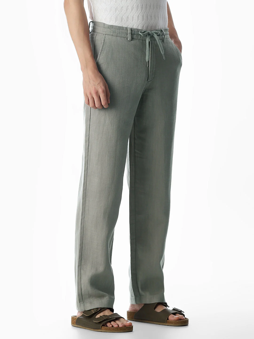 Cotton Loose Fit Chino Pants - Green - Image 2