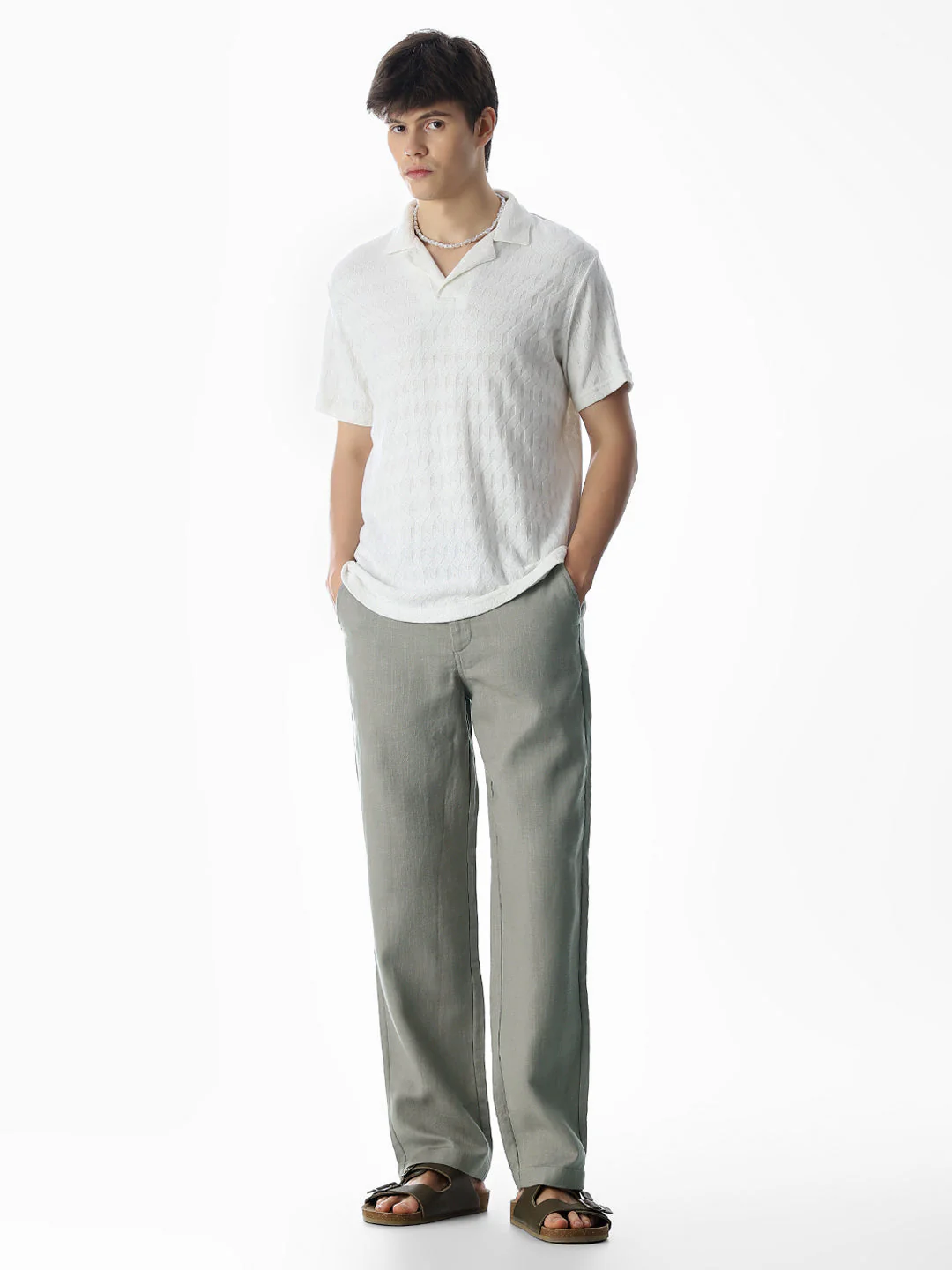 Cotton Loose Fit Chino Pants - Green - Image 6