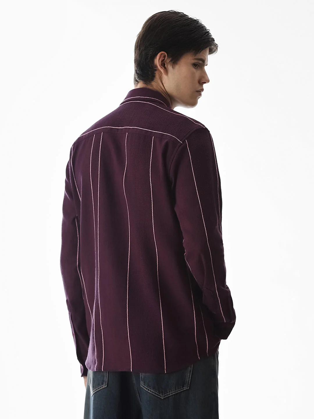 Striped Cotton Full Sleeves Shirt - Purple - Image 4