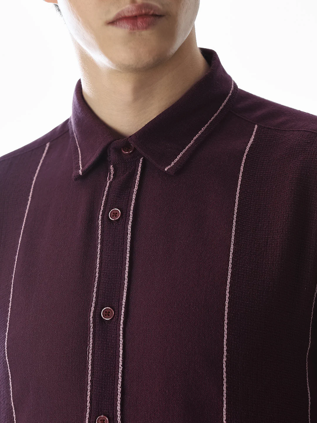 Striped Cotton Full Sleeves Shirt - Purple - Image 5