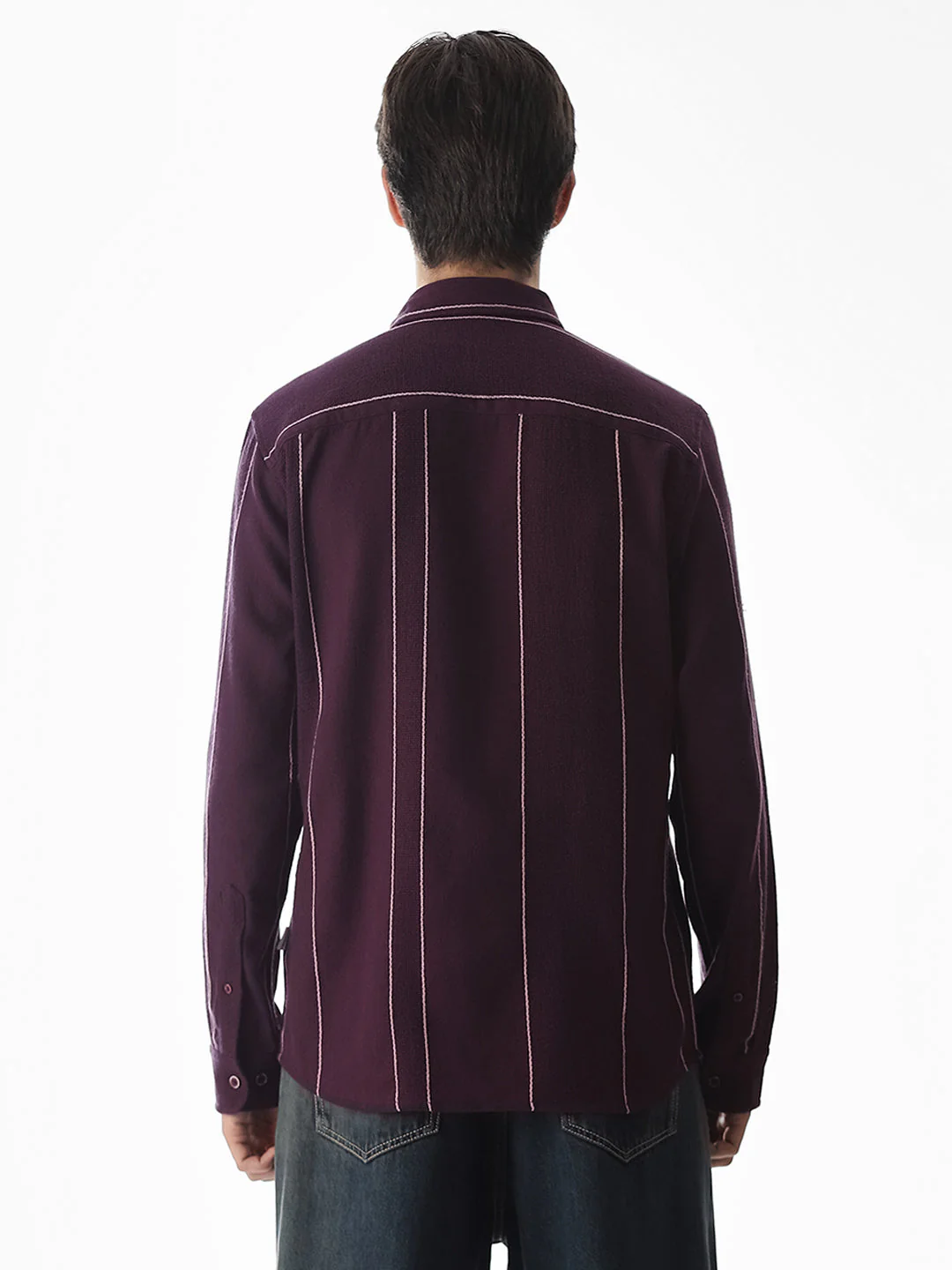 Striped Cotton Full Sleeves Shirt - Purple - Image 9