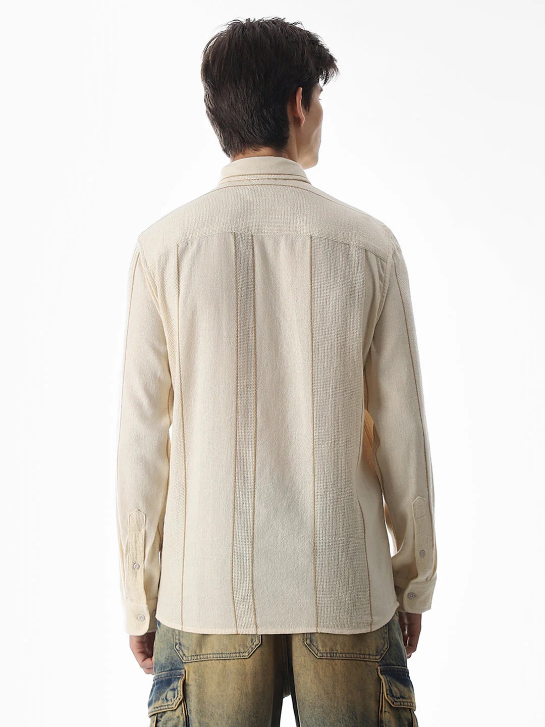 Striped Cotton Full Sleeves Shirt - Beige - Image 4