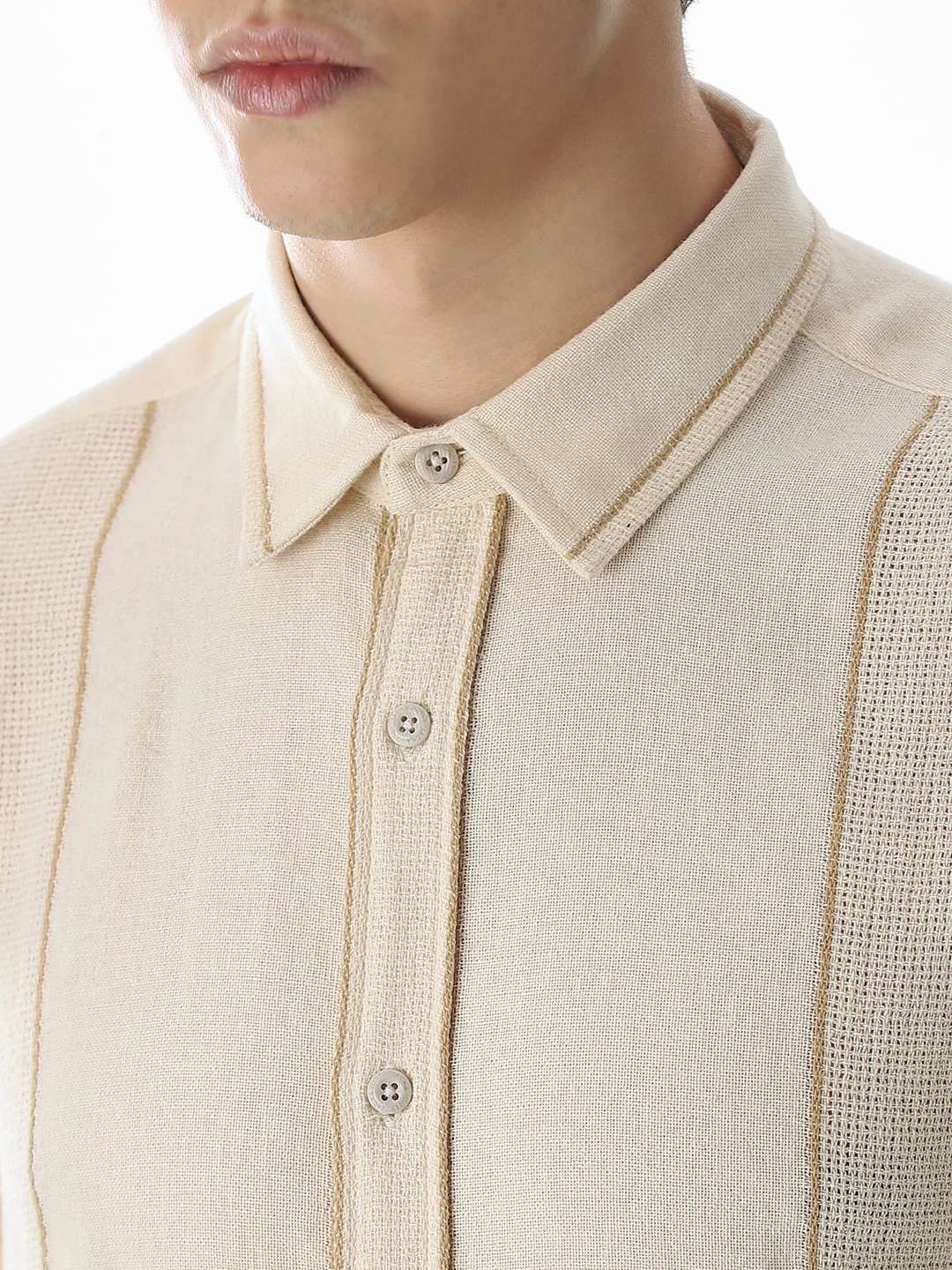 Striped Cotton Full Sleeves Shirt - Beige - Image 5