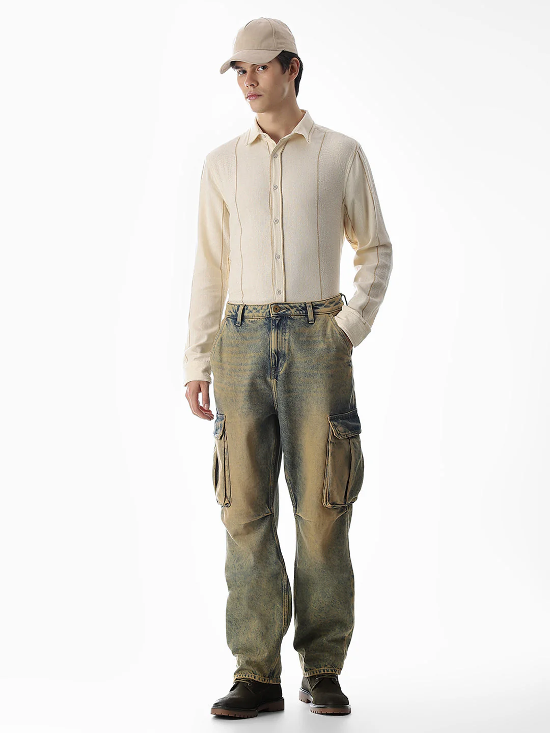 Striped Cotton Full Sleeves Shirt - Beige - Image 6