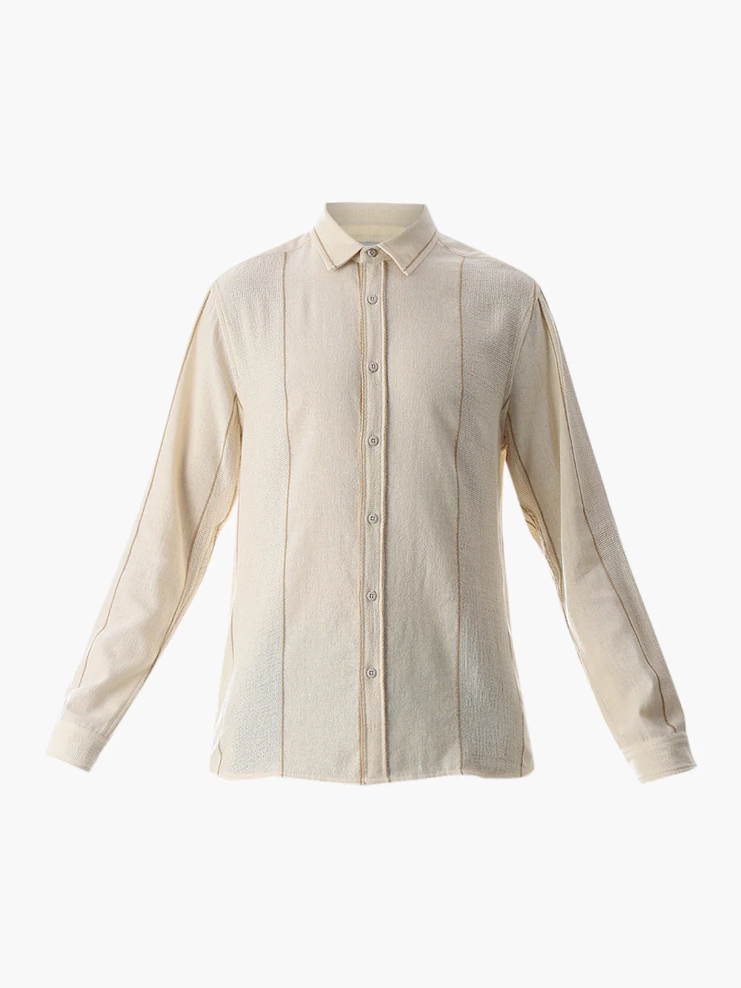 Striped Cotton Full Sleeves Shirt - Beige - Image 7