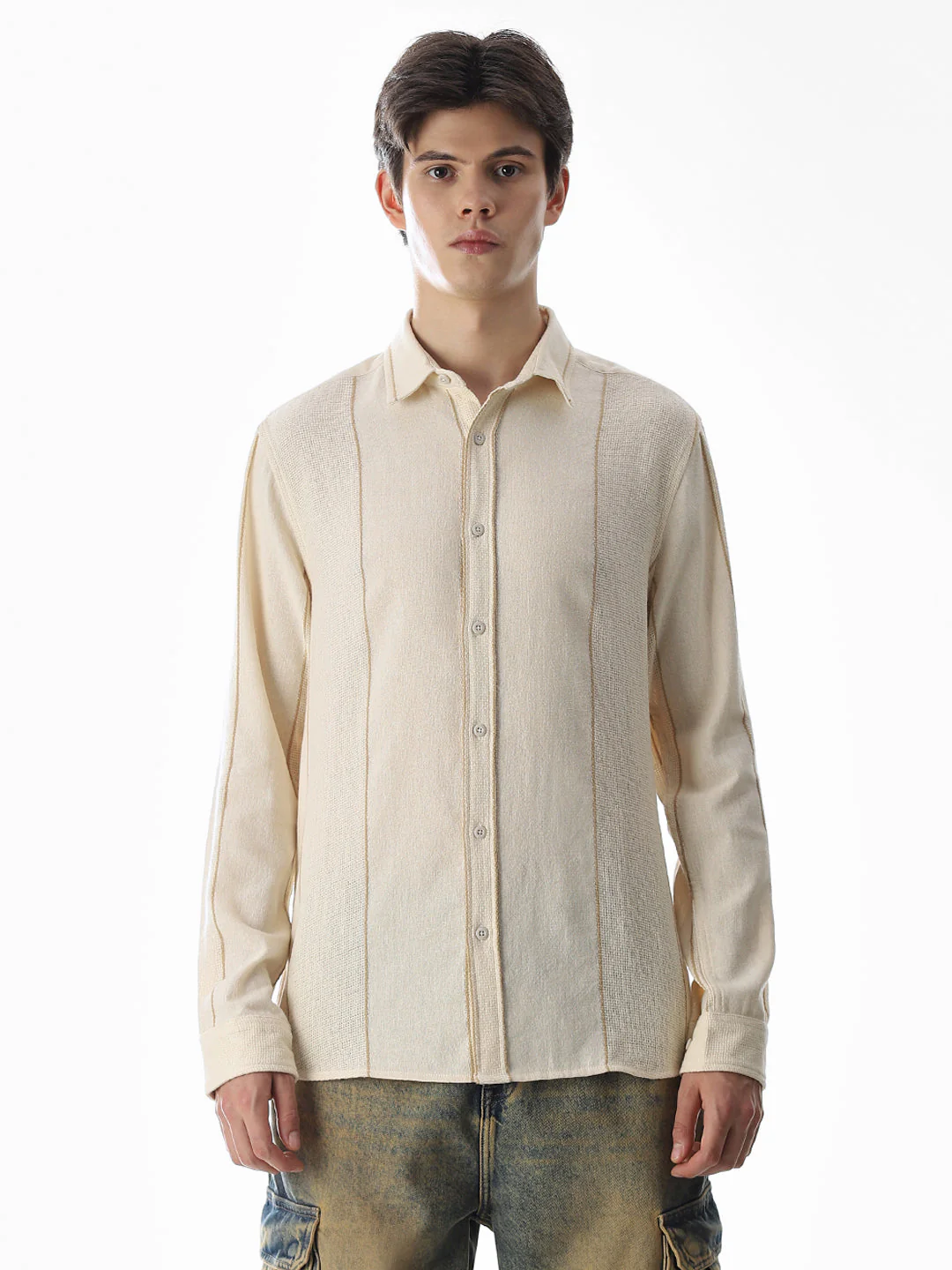 Striped Cotton Full Sleeves Shirt - Beige - Image 8