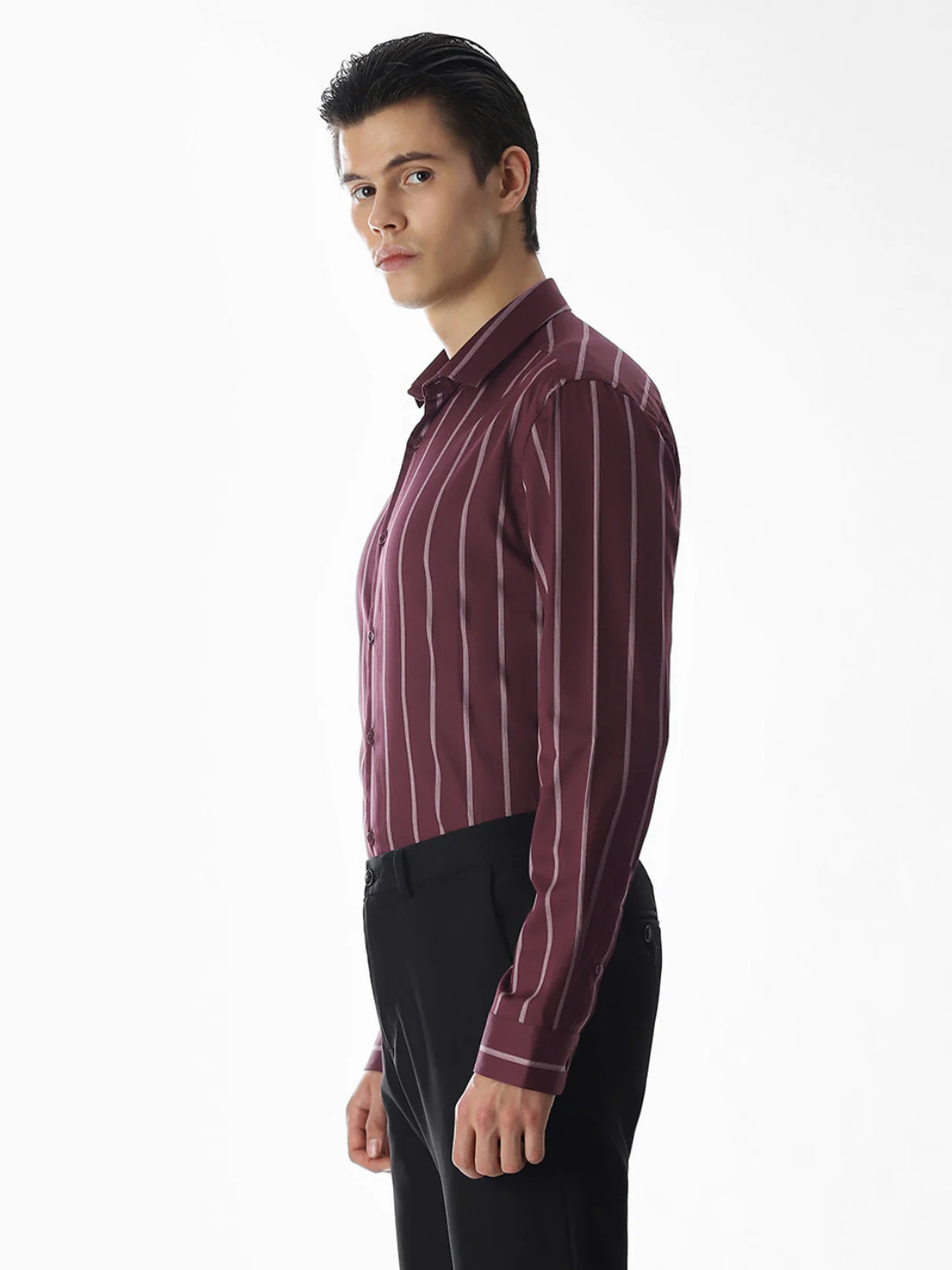 Maroon Striped Cotton Shirt - Image 3