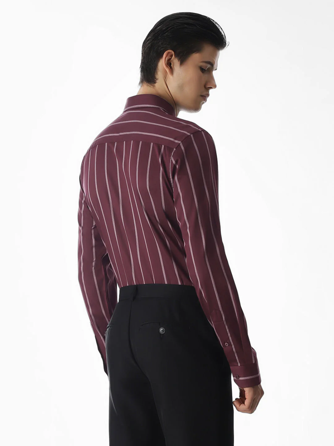 Maroon Striped Cotton Shirt - Image 4