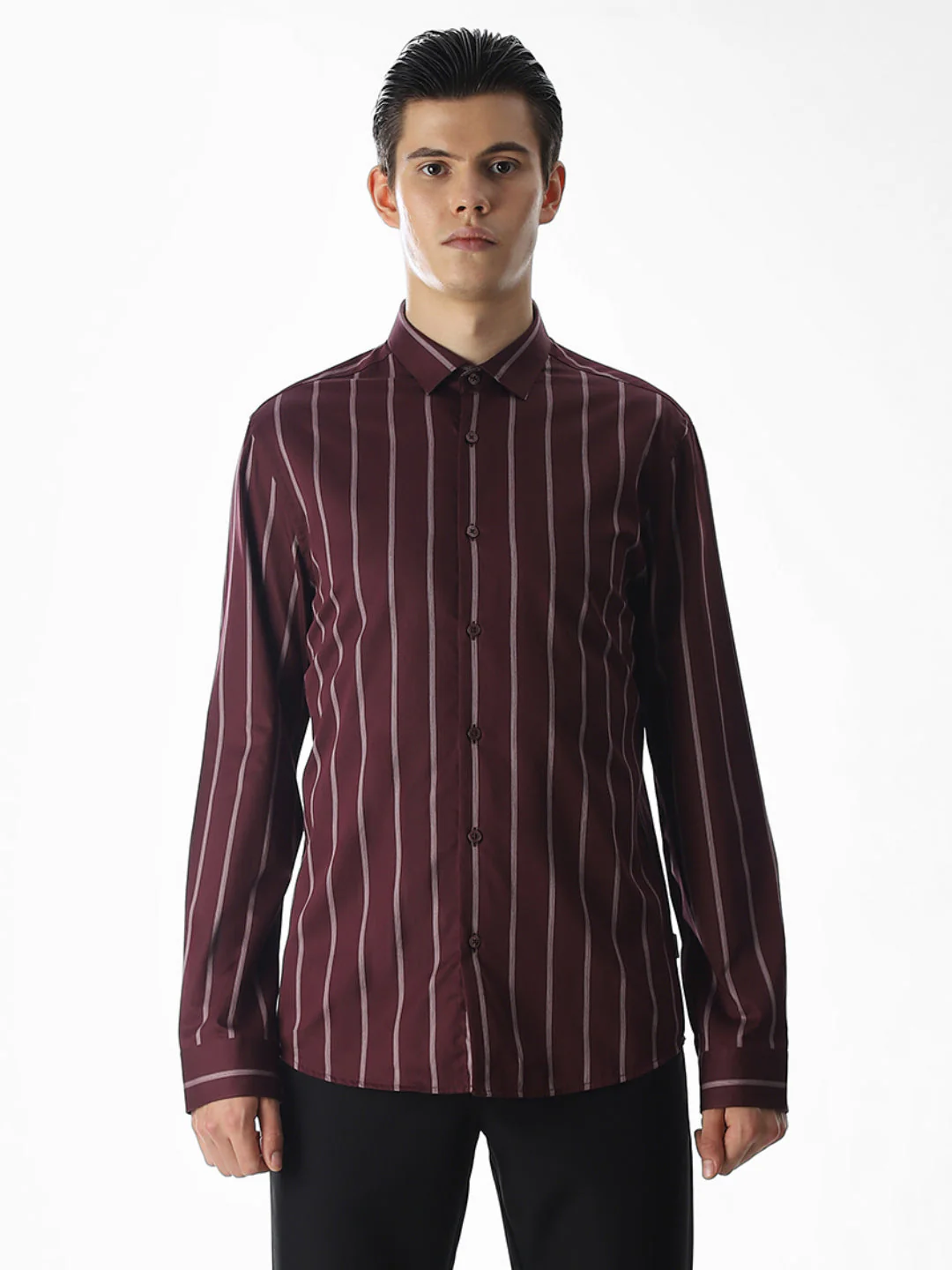Maroon Striped Cotton Shirt - Image 8