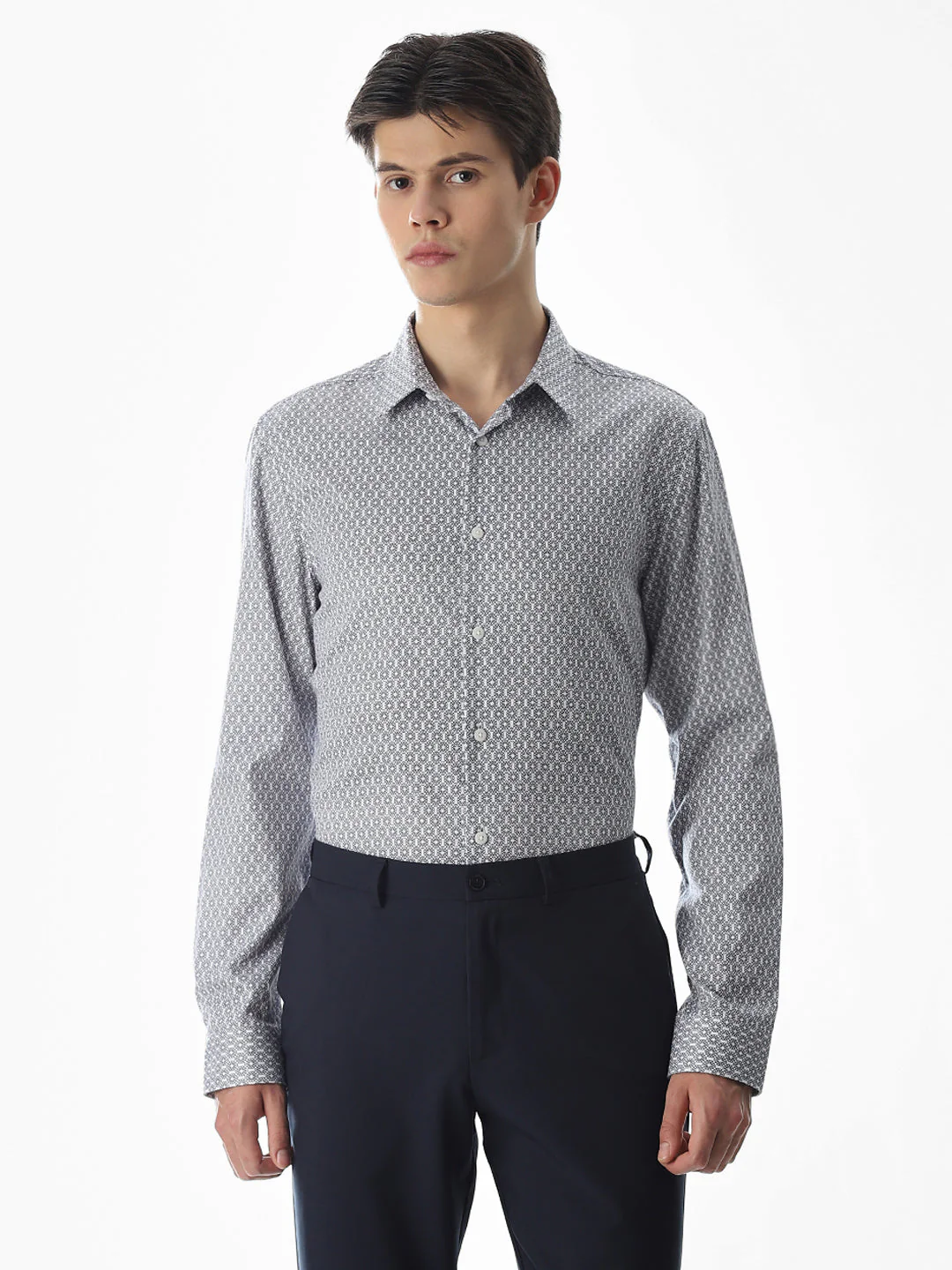 Abstract Print Slim Fit Shirt - White - Image 2
