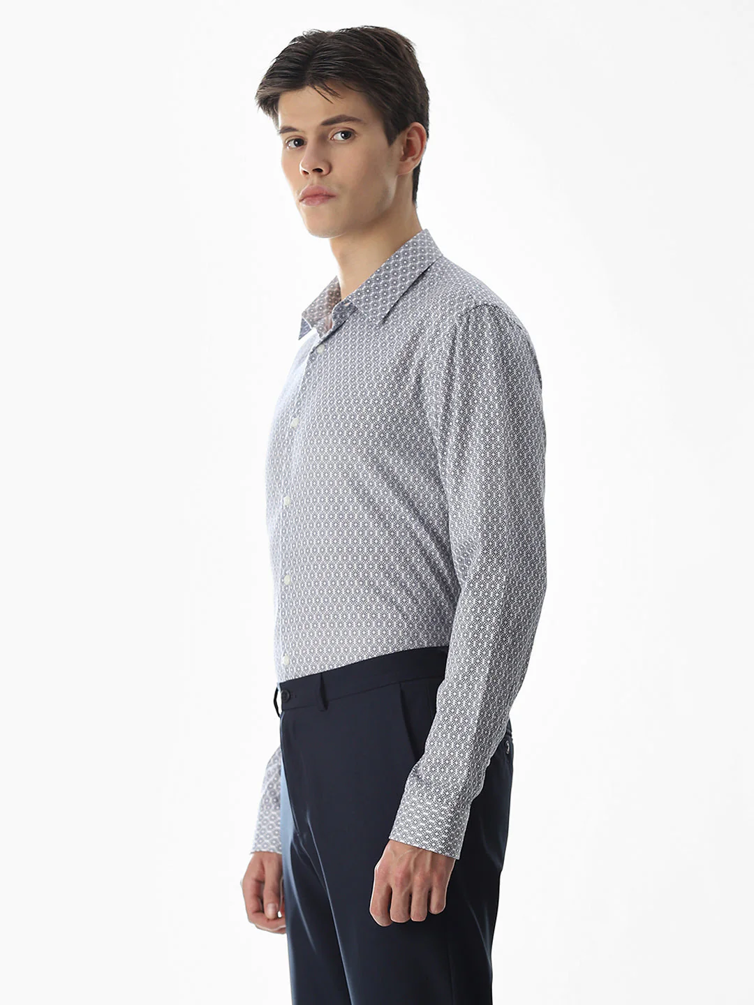 Abstract Print Slim Fit Shirt - White - Image 3