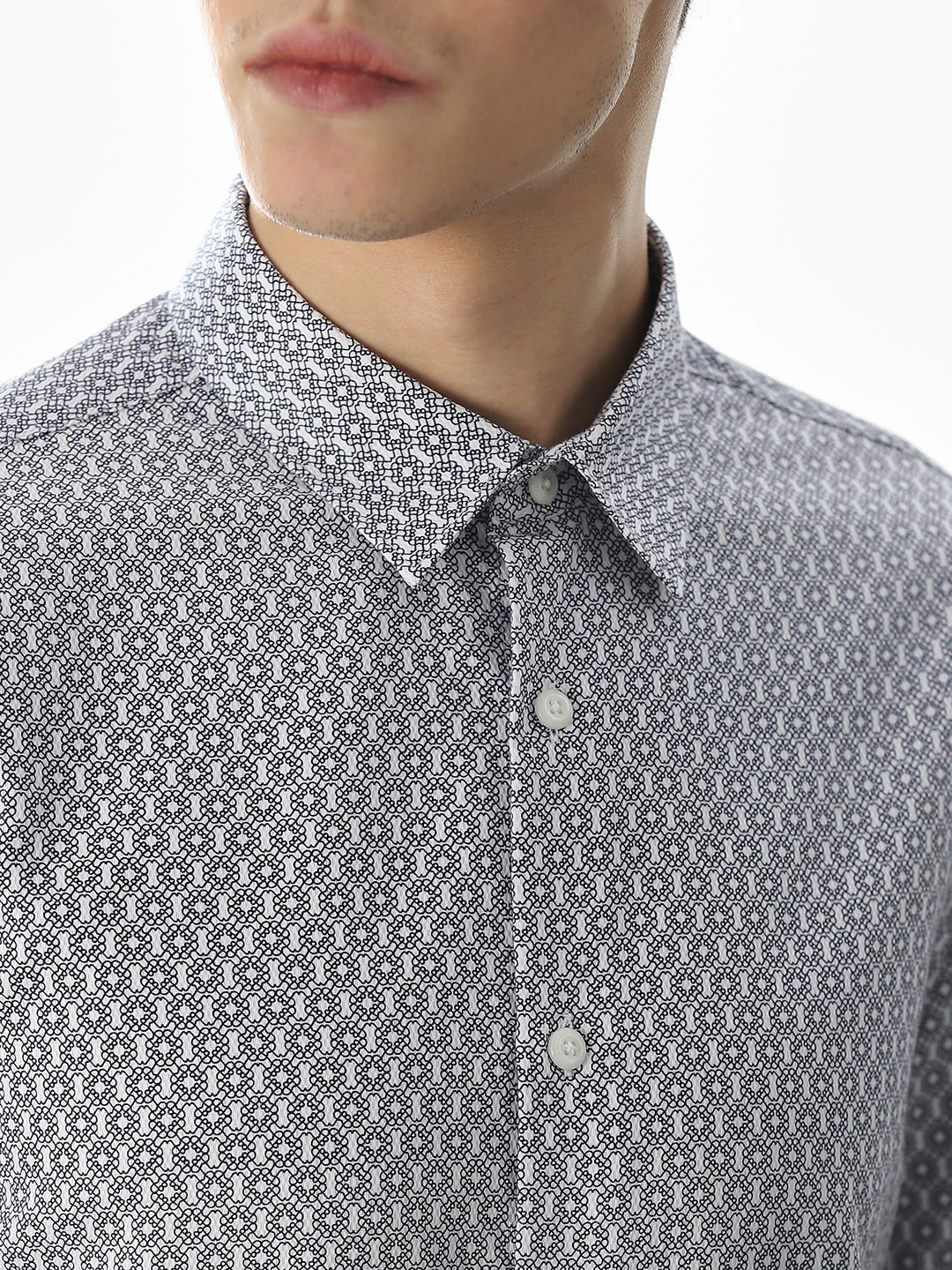 Abstract Print Slim Fit Shirt - White - Image 5