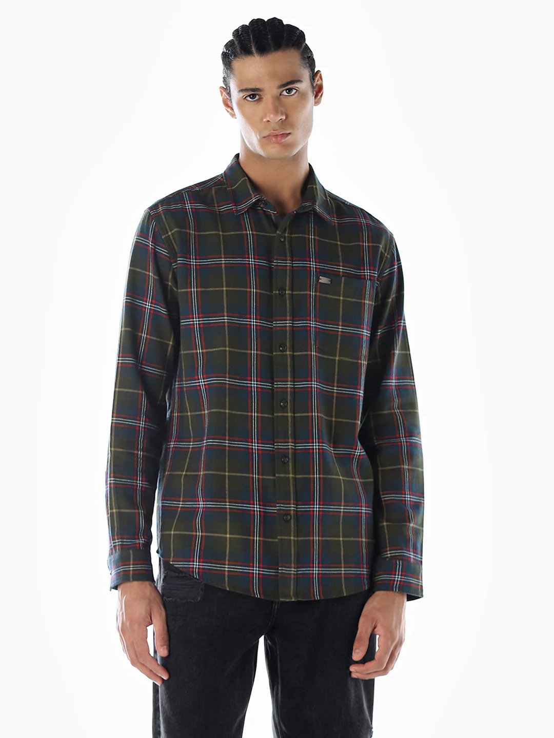 Dark Green Check Cotton Shirt - Image 2