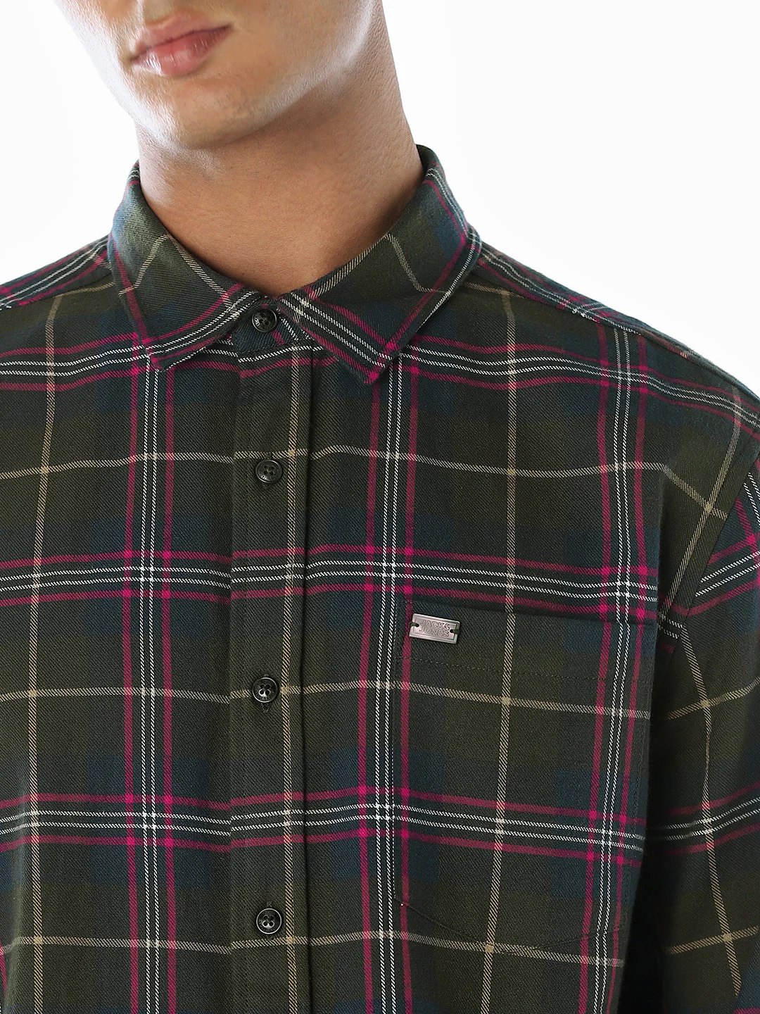 Dark Green Check Cotton Shirt - Image 5