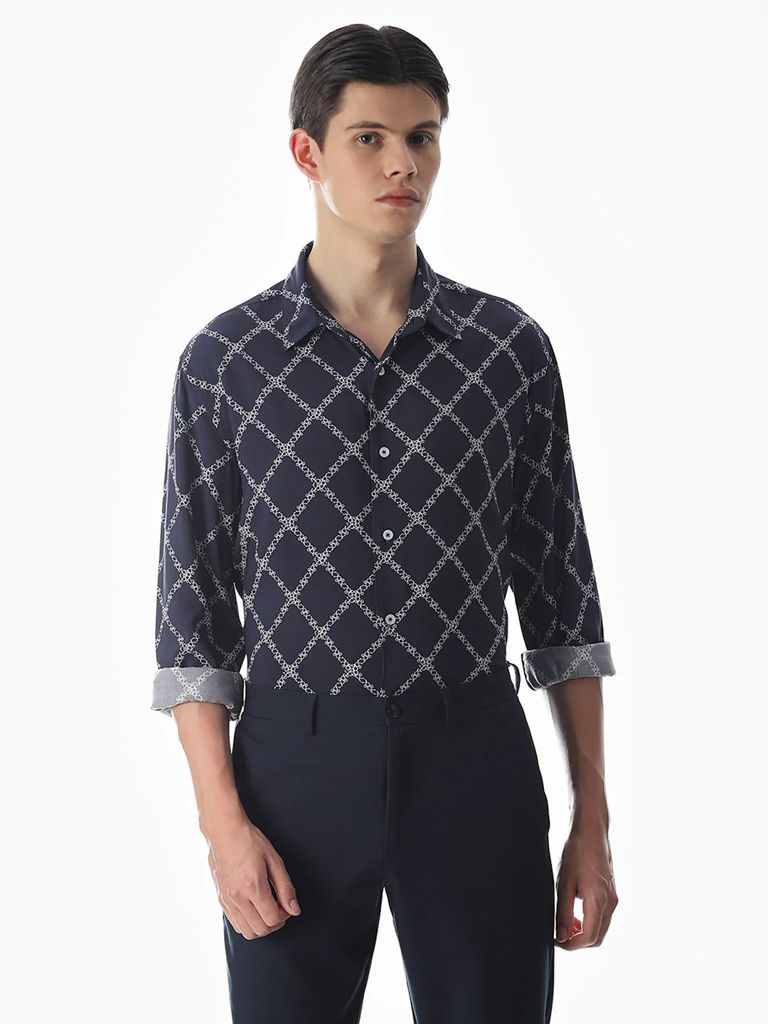 Printed Blue Viscose Shirt - Image 2