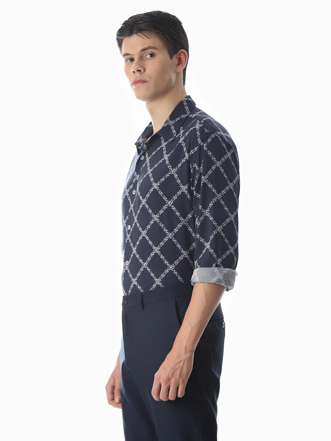 Printed Blue Viscose Shirt - Image 3