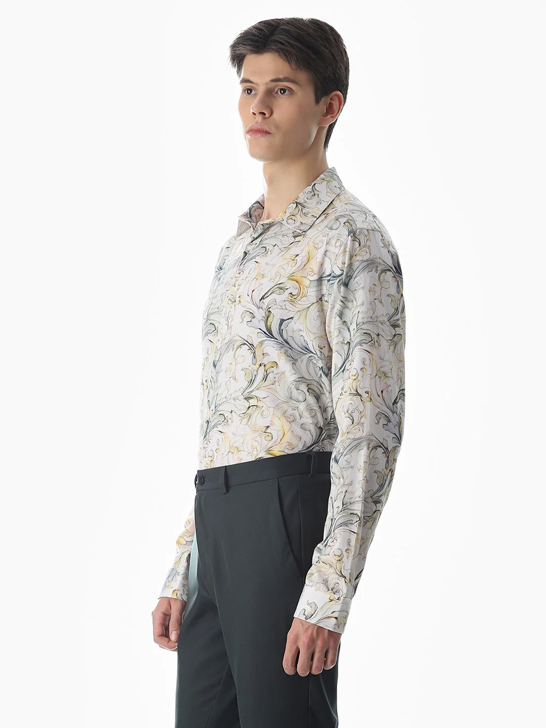 White Dobby Abstract Print Shirt - Image 3