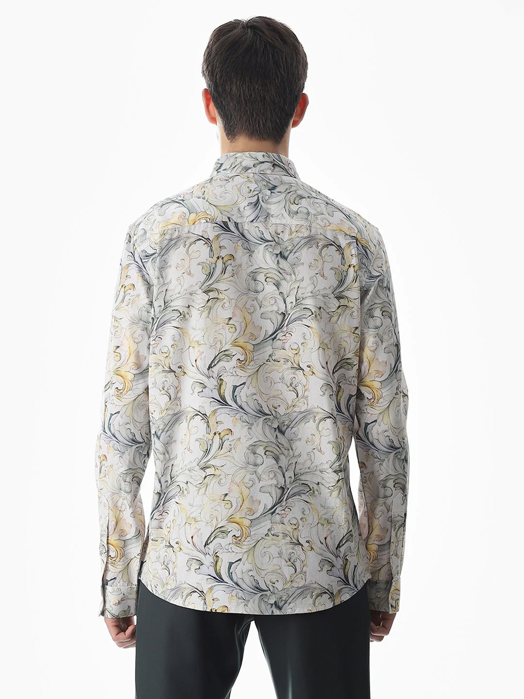 White Dobby Abstract Print Shirt - Image 9