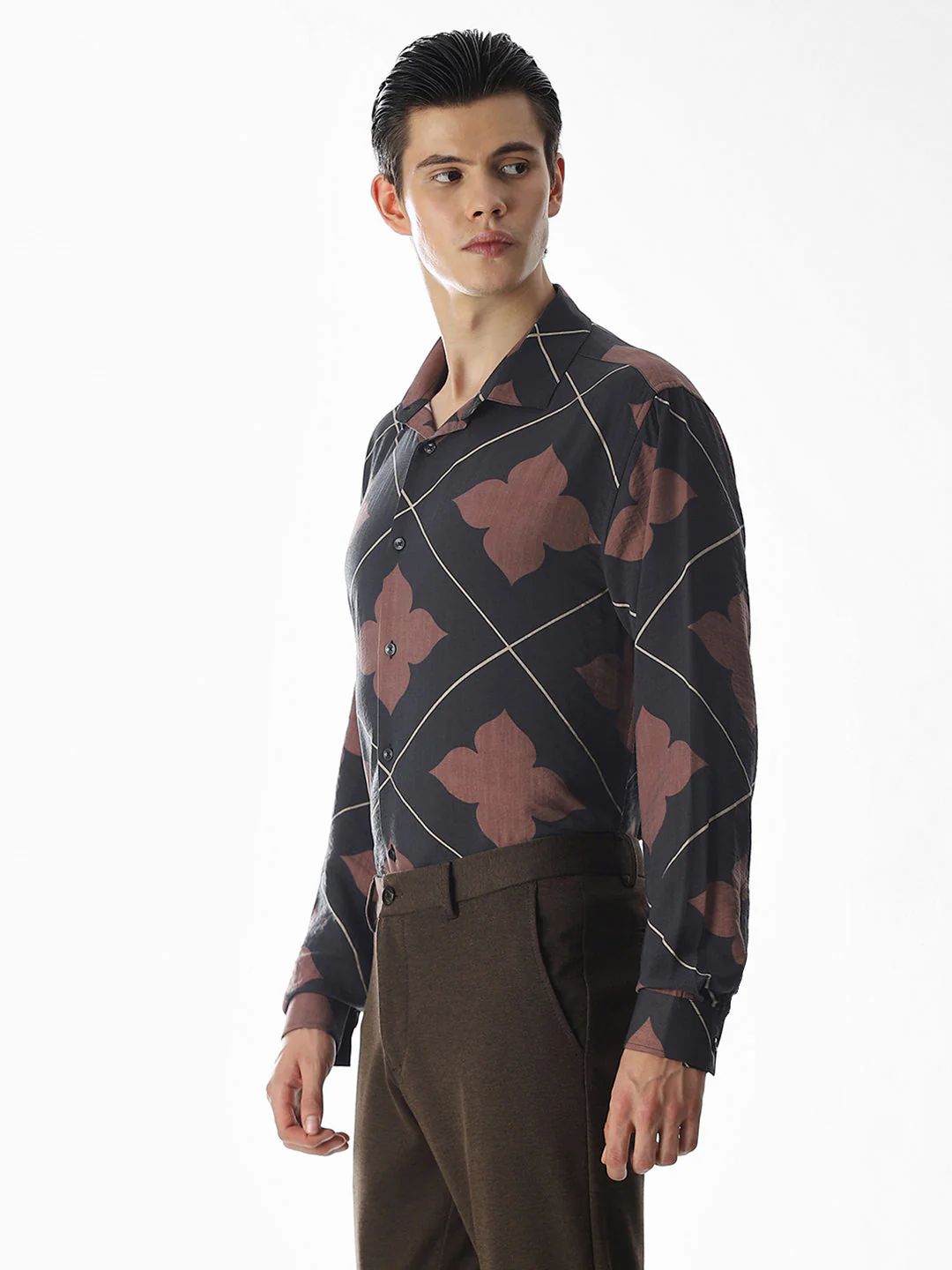 Slim Fit Printed Short Sleeves Shirt - Black - Image 3
