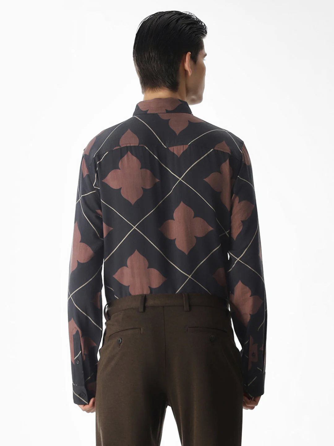 Slim Fit Printed Short Sleeves Shirt - Black - Image 4