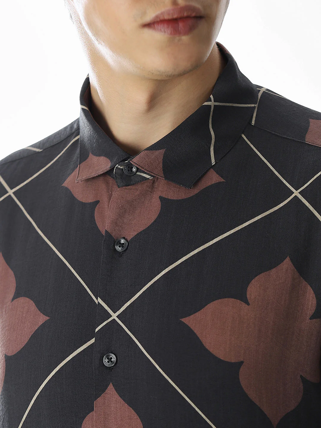 Slim Fit Printed Short Sleeves Shirt - Black - Image 5