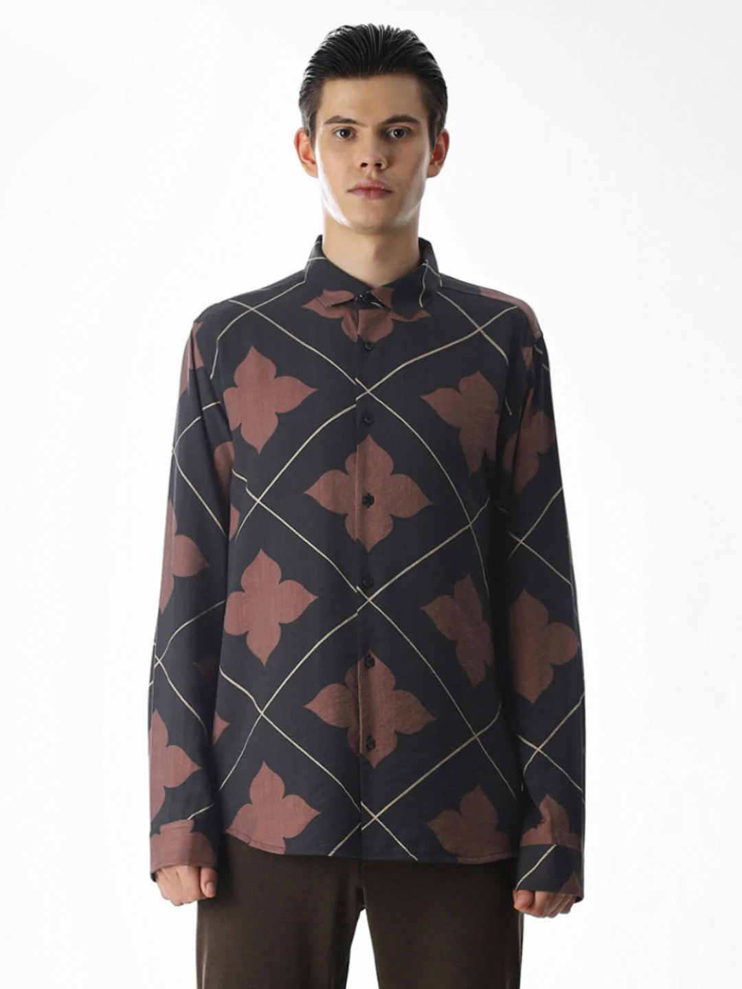 Slim Fit Printed Short Sleeves Shirt - Black - Image 8