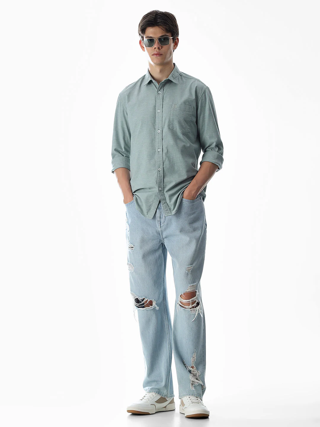 One Patch Pocket Slim Fit Shirt - Green - Image 6