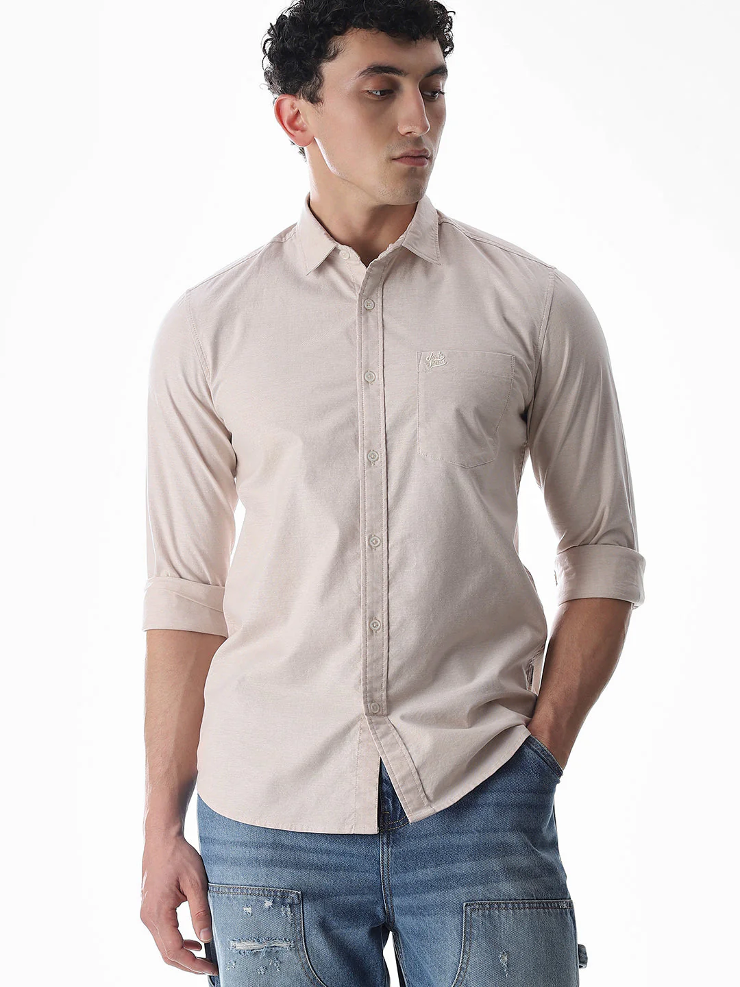 One Patch Pocket Slim Fit Shirt - Beige