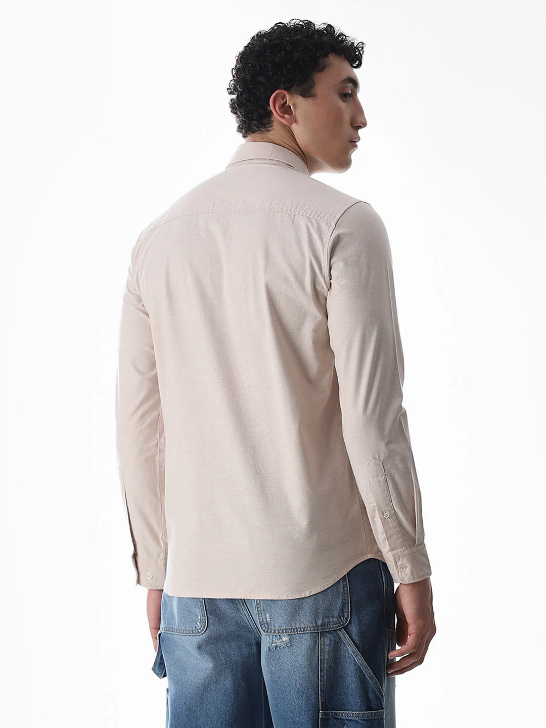 One Patch Pocket Slim Fit Shirt - Beige - Image 4