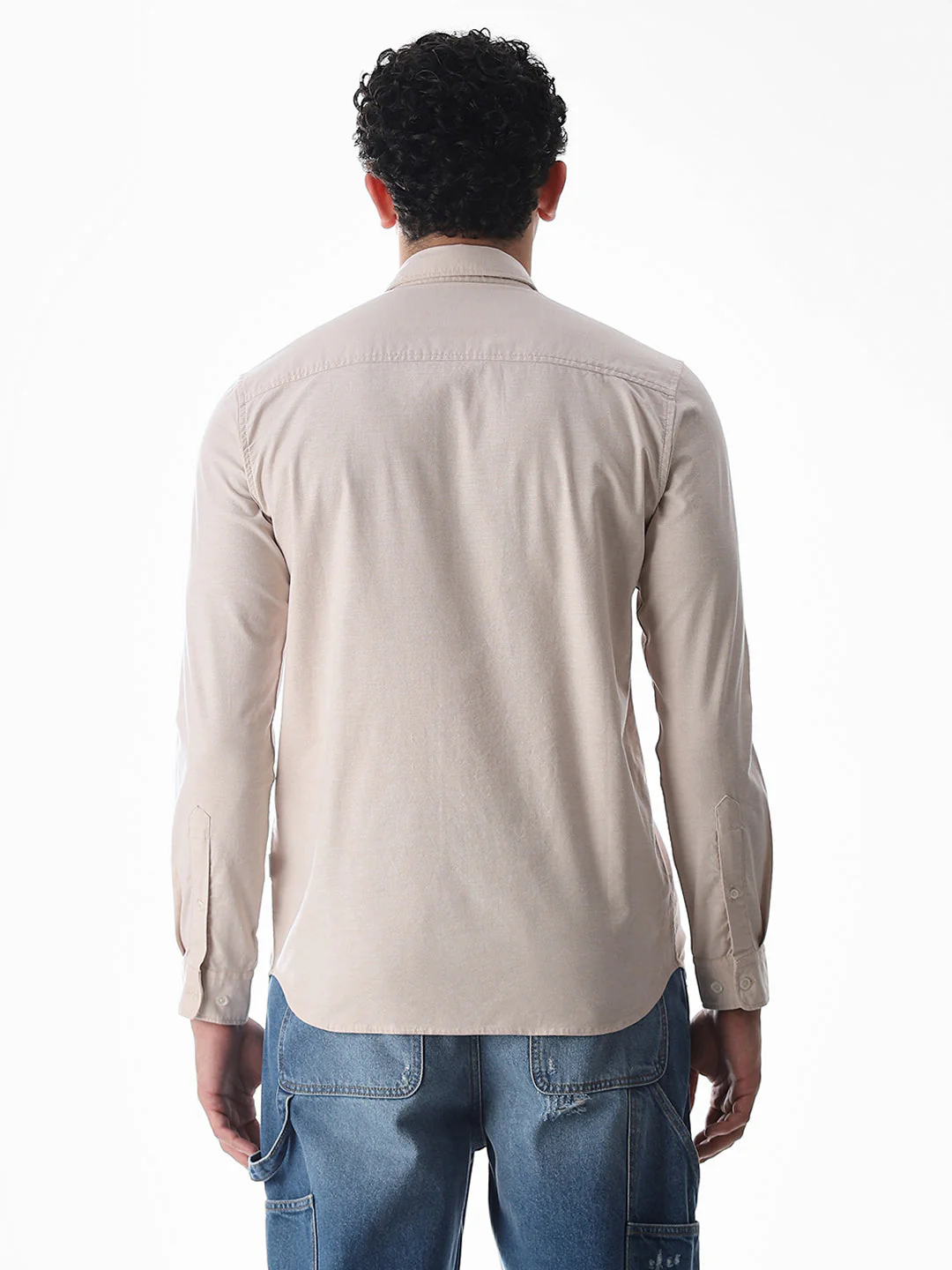 One Patch Pocket Slim Fit Shirt - Beige - Image 9