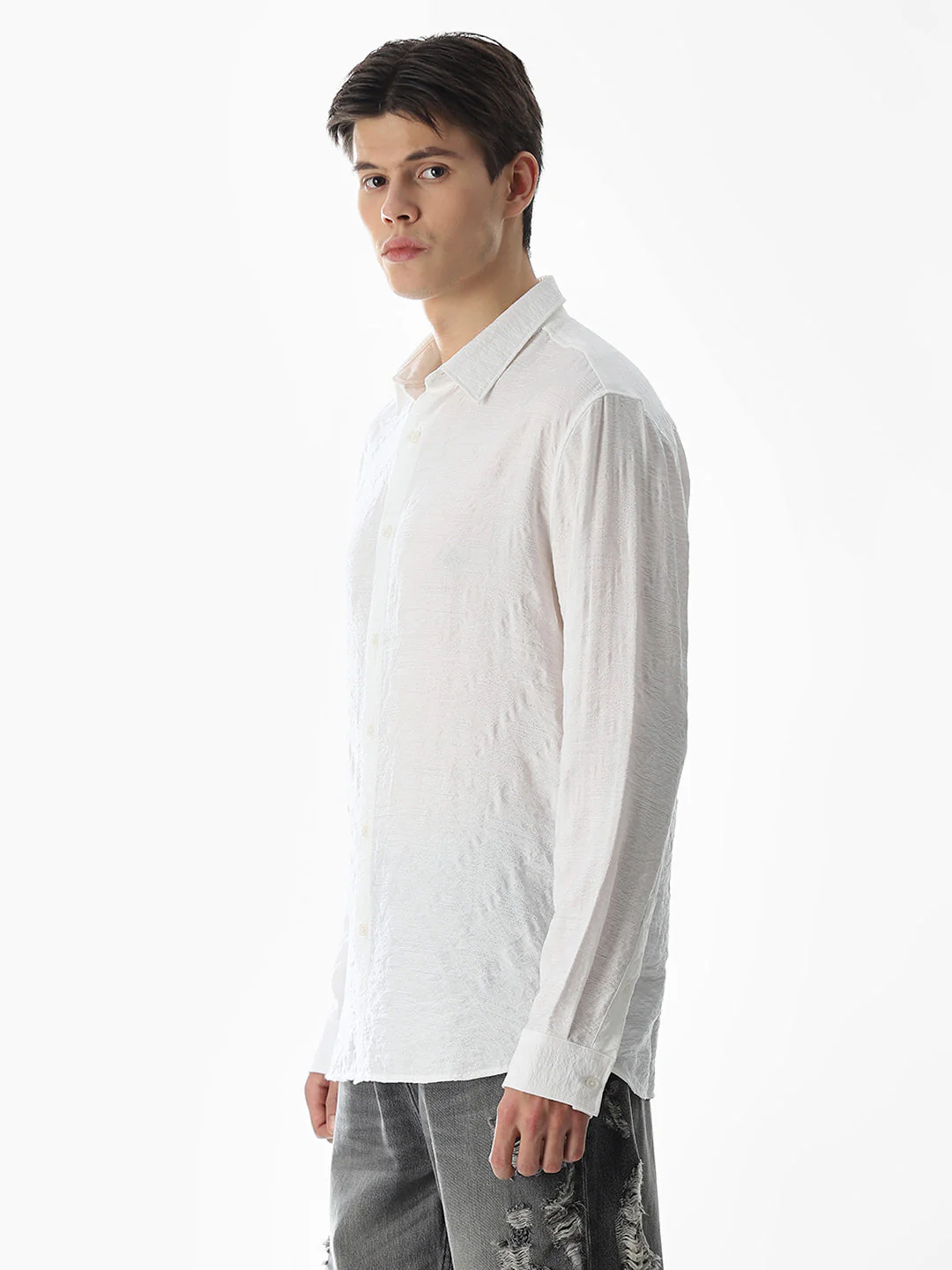 White Jacquard Slim Fit Shirt - Image 3