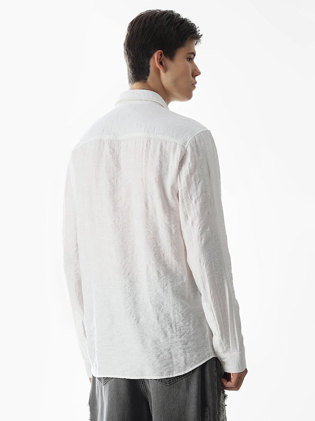 White Jacquard Slim Fit Shirt - Image 4