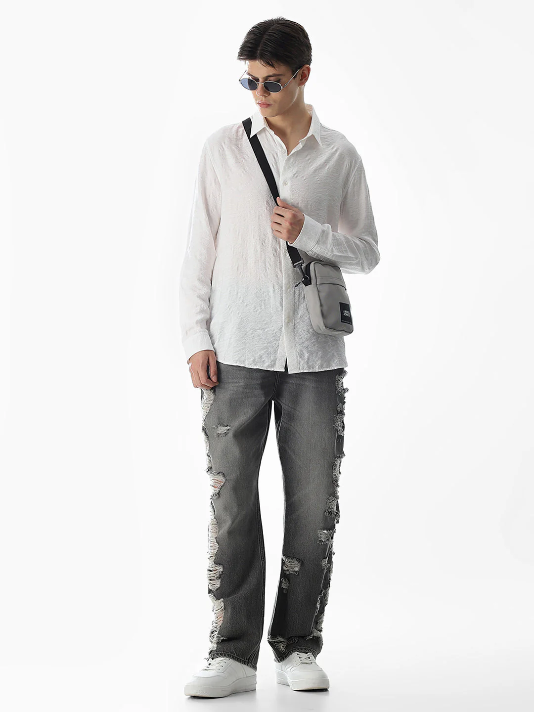 White Jacquard Slim Fit Shirt - Image 6